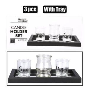 Candle-holder-set 3pce w/tray