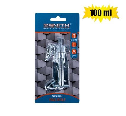 Pad-bolt galv 100mm+screws zenith