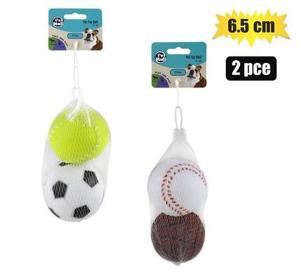 Pet dog toy vinyl ball 6.5cm 2pce