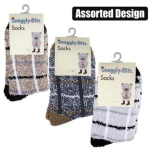 Socks adult fluffy check design asstd
