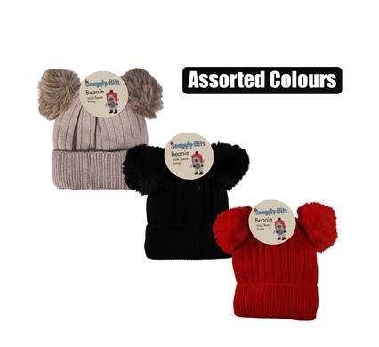 Beanie kids 2-tassle+fleece 16cm