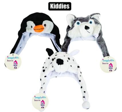 Beanie kids animal w/earflap+tie-knot