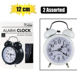 Clock alarm mtl twin bell 12cm asstd