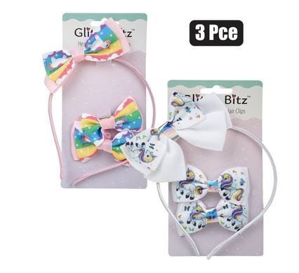 Hair band alice band bow & clips unicorn