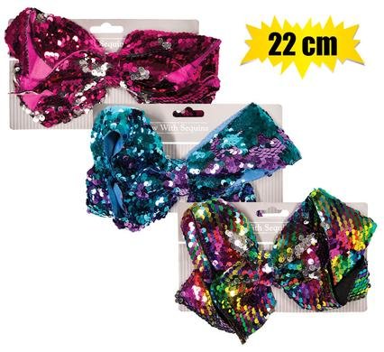 Hair bow oversize asstd sequins 22cm