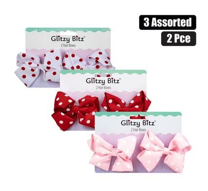 Hair bow polka dot 2pc asstd