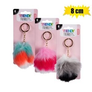 Keychain faux fur ball 8cm asstd
