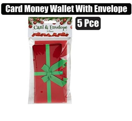 Xmas cards money wallet w envelope 5pc