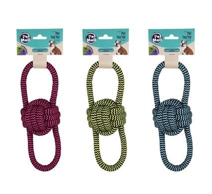 Pet dog tug toy string dbl loop 24x9cm
