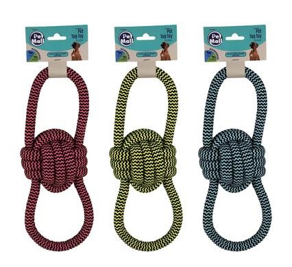 Pet dog tug toy string dbl loop 33x10cm